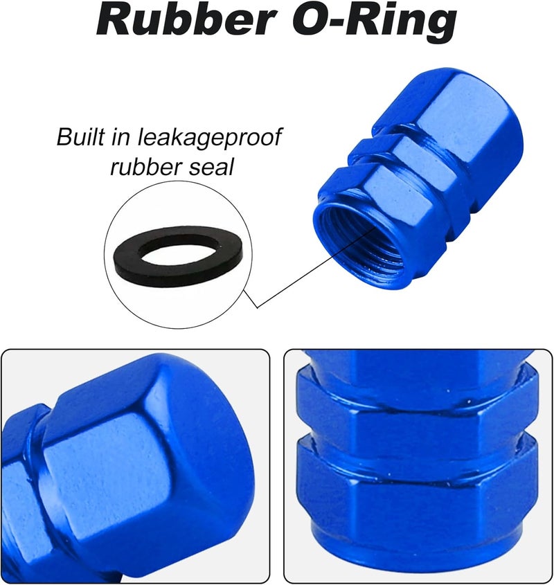alpmosn Aluminum Tire Stem Valve Caps Wheel Valve Covers Car Dustproof Tire Cap Cover Accessories, Universal for SUV, Car, Bike and Motorcycle, Hexagon Shape (4PCS Blue) - Image 3
